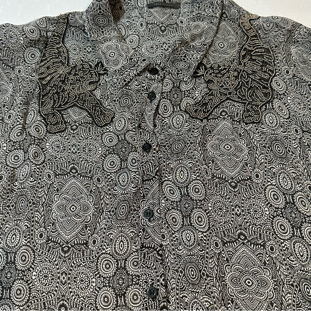 IKKS Women Beaded Lion Button Shirt Paisley Print Blouse Size 42 (US 10)